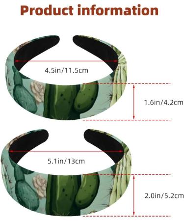 Headbands Women Hair Head Bands 2 Pieces Wide Top Turban Velvet Hair Bands Elastic Headband Cactus Plant Green Pattern Cute Fashion Head Wrap 2 Size Multi-colored 4 - Buy Online on GoSupps.com
