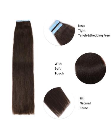 20 Inch 2 Dark Brown Tape in Hair Extensions | 100% Brazilian Virgin Human Hair | Seamless Skin Weft | 20 Pieces 50g/pack | Straight Hair Extensions for Women - Buy Online on GoSupps.com