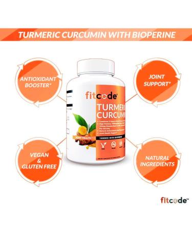 Fitcode 1500mg Turmeric Curcumin with 95% Curcuminoids & BioPerine - Highest Potency, Gluten-Free, Non-GMO - 30 Veggie Capsules - Buy Online on GoSupps.com