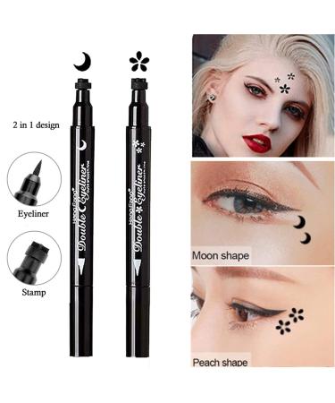 Go Ho 4 PCS Red and Black Liquid Eyeliner Stamp Pen - Waterproof Double-sided Seal Eyeliner Stencils for Long-Lasting, Smudge-Proof Cat Eye Look - Heart Star Moon Flower Design - 2 Red + 2 Black - Buy Online on GoSupps.com