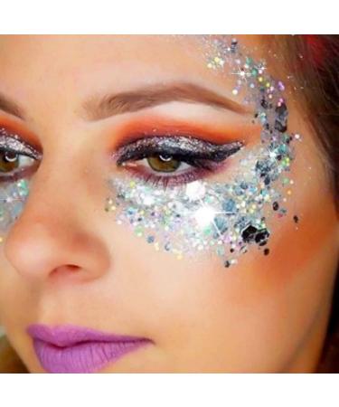 Go Ho Silver and White Body Glitter Set Singer Concerts Face Glitter Gel Makeup Holographic Long Lasting Chunky Sequins Glitters for Eye Lip Hair Nails Festival Rave Accessories White+ Silver - Buy Online on GoSupps.com