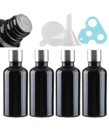 Tianzd 4 piece of empty small 50 ml gloss black glass bottles with sealed stopper silver aluminum screw cap glass bottle flasher oil fragrance perfume massage aromatherapy silver 50ml