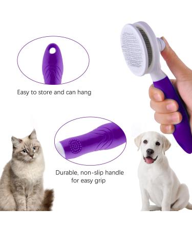 Self Cleaning Cat Grooming Brush - Removes Undercoat, Mats, Tangled Hair - Pet Massage Tool (Purple) - Buy Online on GoSupps.com