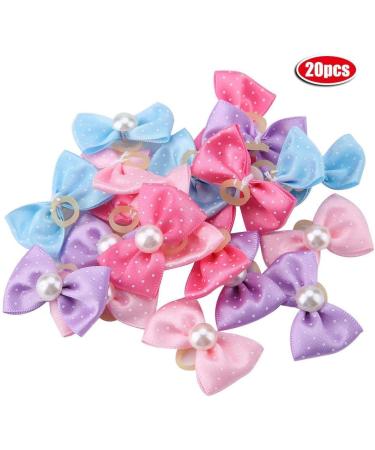 Zerodis Handmade Dog Hair Accessories - 20pcs Small Bow Hair Bands for Pets, Puppy Dots & Faux Pearl Design - Buy Online on GoSupps.com