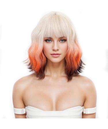 Yamel Wavy Bob Wig with Bangs Foxy Hair Colour Wig Synthetic Hair Shoulder Length Short Curly Wigs for Women Wavy Foxy Colour