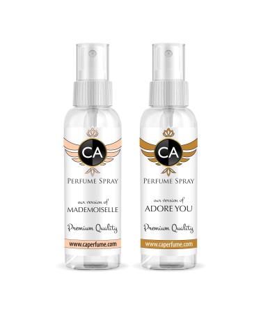 CA Perfume Impression of (Mademoiselle + Adore You) Travel Size Sample Fragrance Refillable Atomizer Long Lasting Eau de Parfum (Cologne) Sprayer / 2 Fl Oz/ 60 ml Coco Mademoiselle + J'Adore Impression