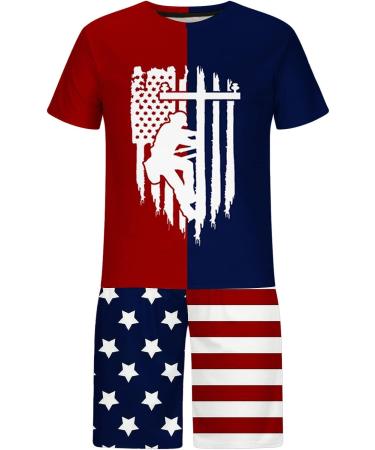 Men's Patriotic Style Red 2-Piece Summer Sport Set - XX-Large - Buy Online on GoSupps.com