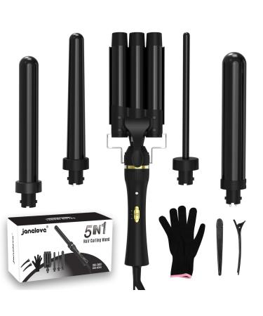 5 in 1 Wand Curling Iron janelove Hair Curling Wand Set with 3 Barrel Hair Crimper and Ceramic Curling Irons 2 Temps Hair Waver Curler for All Hair Type F75