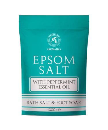 Epsom Bath Salt 35 Oz / 1kg with Peppermint Essential Oil - 100% Pure Epsom Salts - Magnesium Sulphate Crystals & Eucalyptus - Skin Care - Relaxation