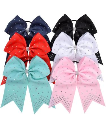 Xansema 7 Inches Rhinestone Hair Bows Elastic Hair Tie Ribbon Large Cheer Bow Ponytail Holder Hair Band for Women Girls Kids Teens (Navy) - Buy Online on GoSupps.com