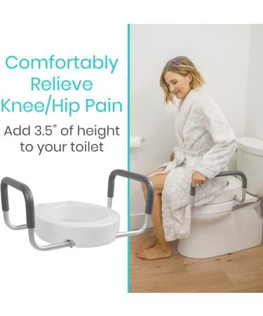 Vive Raised Toilet Seat Riser with Handles - Elderly & Handicap Grab Bar for Seniors - Easy Clean, Options for Elongated & Standard Bowls - Medical Hip Replacement Surgery Aid - Buy Online on GoSupps.com