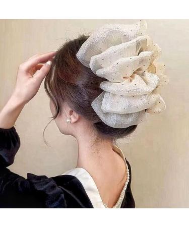 Bow Bubble Clips 4Pcs Large Claw Clips For Thick Hair Chiffon Silk Bubble Bow Hair Claw Jaw Clip Fluffy Hair Clips Thick Hair Claw Clips For Long Hair Elegant Hair Styling Accessories(White) - Buy Online on GoSupps.com