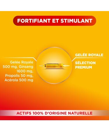 Fort Pharma - Fort Royal Ginseng'Energie | Natural Energy Food Supplement - Ginseng Royal Jelly Acerola Propolis | 20 vials 1/day - Buy Online on GoSupps.com