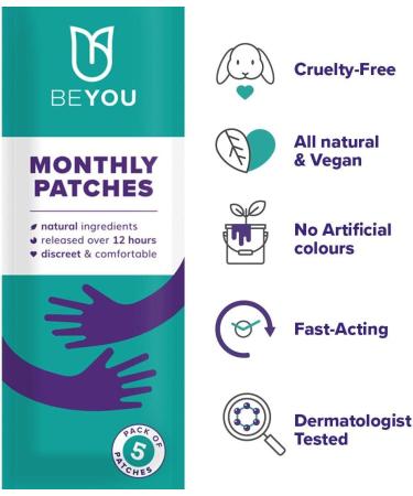 BeYou Natural Period Pain Relief Patches (Pack of 5) Natural Cooling Patches for Period Cramps Period Pain PCOS Fibroids IBS IBD - Patented Matrix of Menthol and Eucalyptus - Buy Online on GoSupps.com