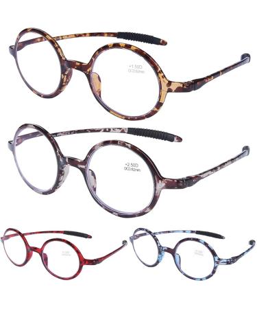 DOOViC Round Reading Glasses Blue Light Blocking Flexible Lightweight Readers Fashion Design Different Tortoise Glasses for Women Men & Men +2.5 Strength 4 Colors 2.5 x