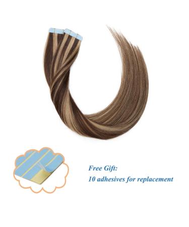 SEGO TAPE Extensions | 100% Remy Human Hair | 20 PCS Medium Brown/Honeyblond #4P27 | 22 (55cm) | Real Hair Adhesive Tape - Buy Online on GoSupps.com