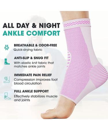 Modvel Ankle Support Socks - Compression Sleeve for Sprained Ankles Tendonitis & Arthritis - Unisex Sports Running Brace in Pink - Medium Size - Buy Online on GoSupps.com