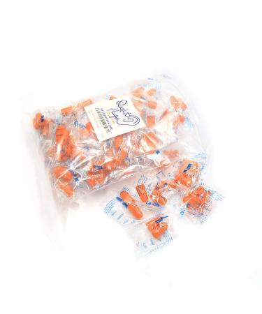 Quality Foam Earplugs 50 Pair- 32dB Noise Cancelling Disposable Individually Wrapped Packaged Bulk in Pairs Soft for Sleeping Travel Concert Shooting Hunting Study Work Construction Safety Orange