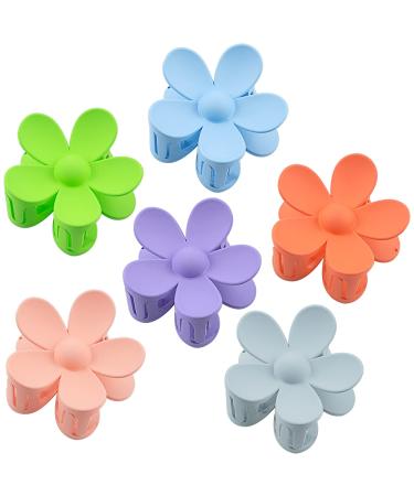 Big Flower Hair Clips for Women Girls 3 Inch Large Hair Claw Clips for Thick Hair Matte Hair Jaw Clips Non Slip Fashion Barrettes Strong Hold Hair Clamps (Pack of 6 Colors) (B)