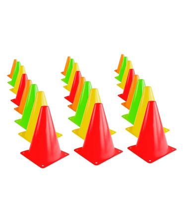 Super Z Outlet 7.5" Bright Neon Colored Orange, Yellow, Red, Green Cones Sports Equipment for Fitness Training, Traffic Safety Practice (24 Pack)