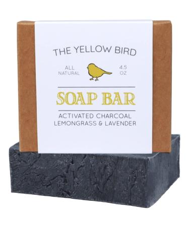 The Yellow Bird Natural Charcoal Soap Bar for Face  Body  Acne  and Sensitive Skin Charcoal Lavender Lemongrass 4.5 Ounce (Pack of 1)
