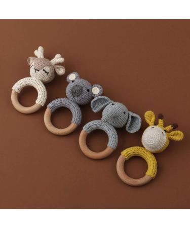 Kcnsieou Baby Teether - Safe Wooden Toy for Stroller Crib & Pacifier | Crochet Rattle Teething Ring - Buy Online on GoSupps.com