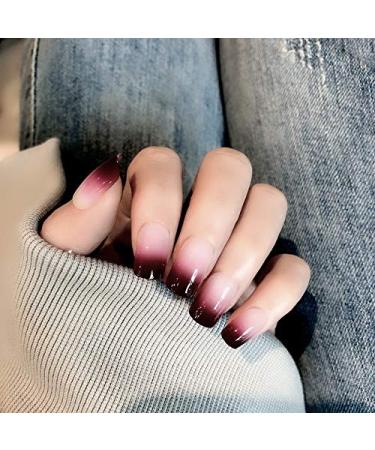 Sethexy Shiny False Nails Chic Gradient Medium Full Cover Acrylic 24pcs Artificial Nails for Women and Girls