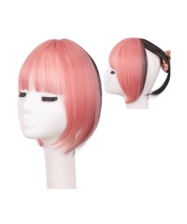Bangs Hair Clip 3D French Bangs Wig with Natural and Seamless Forehead Invisible Pink Highlights Top Hair patch Air Bangs Bangs Clip in Hair(Color:1B/30HL)