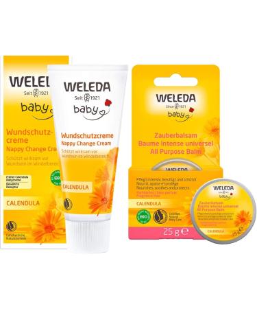 WELEDA BIO BABIAL CALENDULA WORD PROTECTION CREEN 75ML & BIO BABIAL CALENDULA Magic balm - Natural Cosmetics Universal Balsam for Face & Body For Care & Nealing dry skin and lips.(1x 25g) bundle with organic baby calendula magic balm