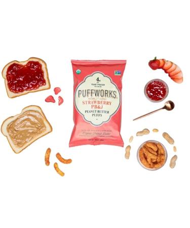 Puffworks Strawberry PB&J Organic Peanut Butter Puffs 3.5oz (Pack of 6) | Plant-Based Protein Snack, Gluten-Free, Vegan, Kosher - Buy Online on GoSupps.com