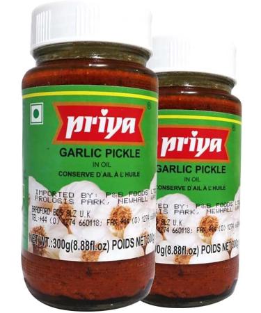 Priya Garlic Pickle | Traditional Pickle | Indian Origin | Delicious with Poppadums | Spicy & Sour | 300G (Pack of 2) - Buy Online on GoSupps.com