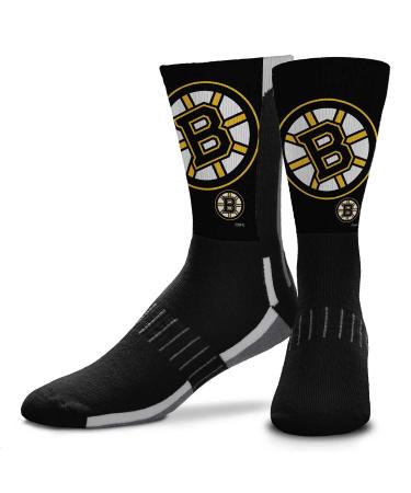 Youth NHL Zoom Curve Team Crew Socks, for Boys and Girls, Game Day Apparel Boston Bruins - Black