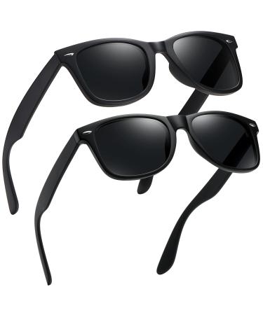 MEETSUN Polarized Sunglasses for Men Women Classic Retro Sun Glasses for Driving Fishing 100% UV Protection 2 Pack C3 matte black frame/Grey lens