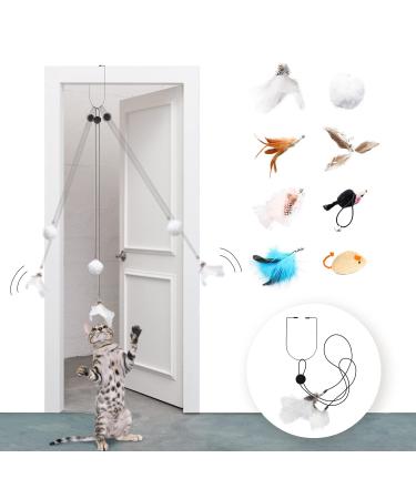 LEKEWPET Retractable cat Feather Toys, 8PCS Feather Replacement with Bell, Interactive Door Hanging Teaser cat Toys for Indoor Cats. Kitten Play Pompom Teaser & Feather Teaser with Bell. 7PCS feathers & catnip mouse - Buy Online on GoSupps.com