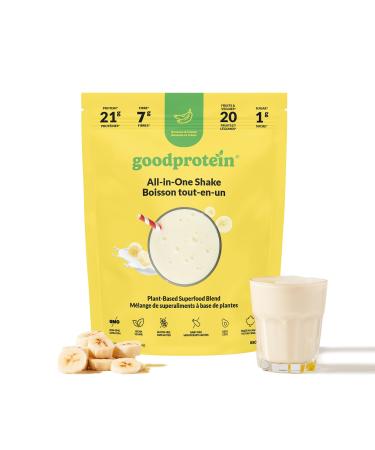 Good Protein Vegan Plant-based Protein Powder 100% Natural Non-GMO Dairy-free Gluten-free Soy-free No Added Sugar and Nothing Artificial. Bananas & Cream All-in-One Shake 880 grams Bananas & Cream 880 g