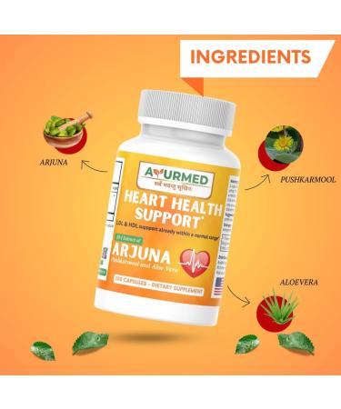 AYURMED Arjuna Herbal Supplement - 100 Capsules: Cardiovascular, Digestive Health with Arjuna, Pushkarmool, Aloe Vera Ingredients - Buy Online on GoSupps.com