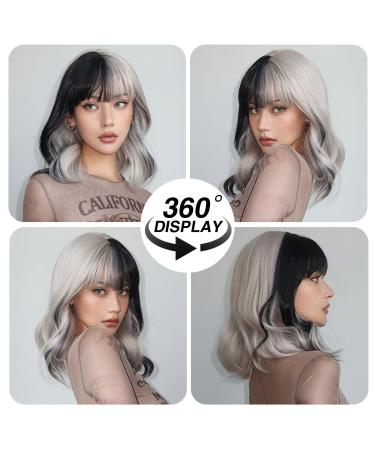 Testar Black Gray Brief Wavy Wigs for Women | Heat-Resistant Synthetic Curly Bob Wig with Ponytail | Perfect for Everyday & Party Use - Buy Online on GoSupps.com