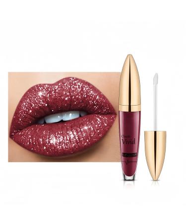 Diamond Lip Gloss Matte To Glitter Liquid Lipstick Waterproof Creamy Lip Gloss Non-Stick to Cup Non-Fading Long Lasting Moisturizing Velvet Sparkly Glossy Lipstick (#16 One Size) #16 0.1 Fl Oz (Pack of 1)