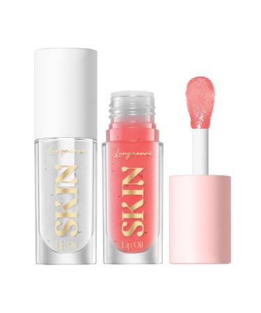 Big Brush Head Lip Gloss Hydrating Lip Glow Oil Clear Fruit Flavoured Lip Tint for Dry Long Long Lasting Moisturizing Non-Sticky Fresh Texture Lip Gloss (Pink+White)
