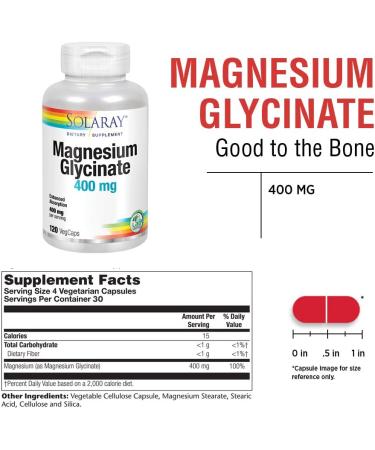 Solaray Magnesium Glycinate 400 mg - 120 Vegan Capsules for Relaxation & Muscle Health - Buy Online on GoSupps.com