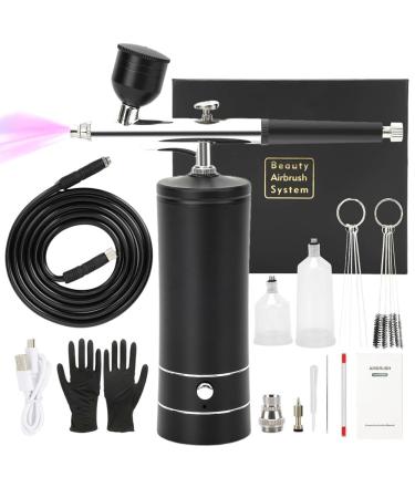 BIXUEJ Upgraded Airbrush Set with Air Compressor Cordless Automatic Airbrush Set Handheld Rechargeable Airbrush for Makeup Easy Install B Black