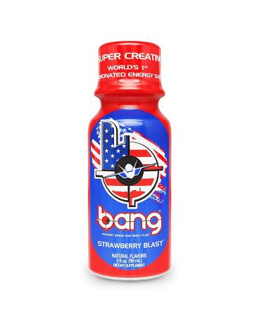VPX Bang Military Shots 12-Pack - Sugar-Free Energy Shot with Caffeine, Creatine, and BCAAs - Zero Calories, Gluten-Free, Vegan Formula - Pre-Workout Nootropic Energy Drink - Strawberry Blast