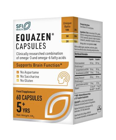 EQUAZEN Capsules | Omega 3 & 6 Fish Oil Supplement | Supports Brain Function | Blend of DHA EPA & GLA | Suitable for Children 5+ to Adults | 60 Capsules 60 Count (Pack of 1)