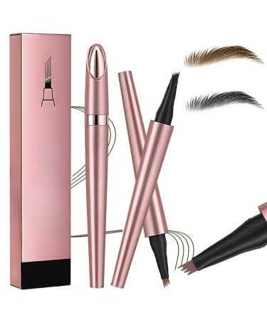 Magic Eyebrow Pencil 4-Tipped Precise Brow Pen 3D Waterproof Microblading Eyebrow Pencil Contouring Pen Waterproof Natural Fine Stroke Magic Eyebrow Pencil for Women and Gril (Black+Light Brown)
