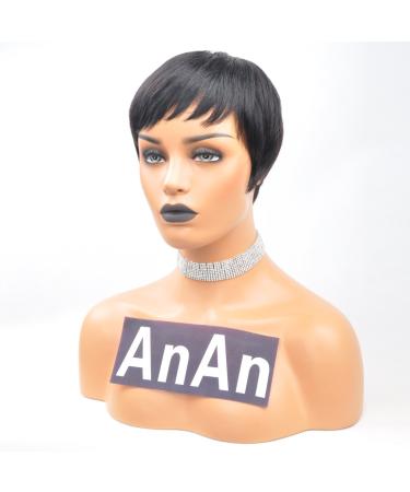 Yviann Pixie Cut Short Human Hair Wig for Black Women - Natural Straight 1B Color - Buy Online on GoSupps.com
