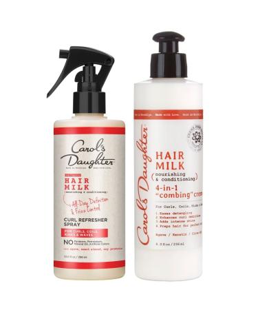 Carols Daughter Hair Milk Refresher Spray and 4 in 1 Combing Creme Hair Detangler Gift Set for Natural Curly Hair Providing All Day Definition & Frizz Control  made with Agave Nectar and Olive Oil Curl Refresher Spray and Hair Detangler Set