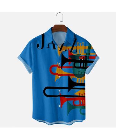 BEUU Men's Short Sleeve Jazz Print Hawaiian Shirt for Summer Beach - Casual Button Down Regular Fit Top - Buy Online on GoSupps.com