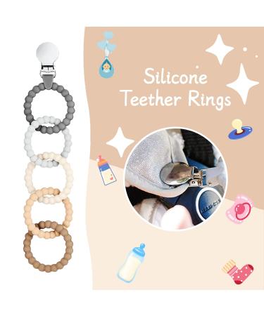 Silicon Bite Ring Baby Toys & Silicone Pacifier Clip - Safe Teething Toys for 3+ Months Toddlers (Gray) - Buy Online on GoSupps.com