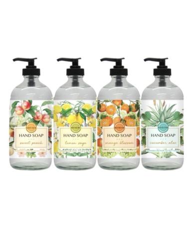 Home and Body Company | Chantilly Bloom | 4 x16 fl oz | Hand Soap Set | Fragrances: Sweet Peach Lemon Sage Orange Blossom Cucumber Aloe | Hand Wash Ultra Moisturizing Formula in Glass Bottles |