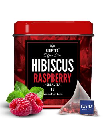 BLUE TEA - Hibiscus Raspberry Herbal Tea - 18 Tea Bags || CAFFEINE FREE || Christmas Tea Gifts | Vegan - Gluten Free - Non-GMO | Eco-Conscious Tin Packaging